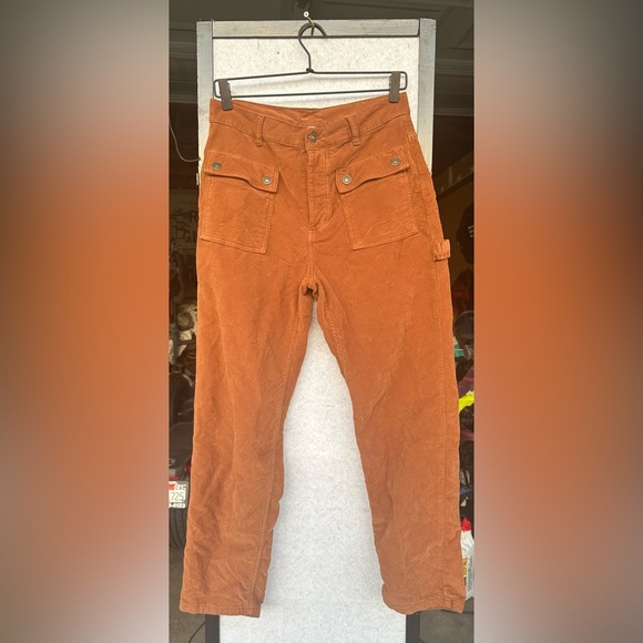 Free People Kyo Carpenter Corduroy Pants Womens 4 Orange Casual Pockets - Picture 2 of 10
